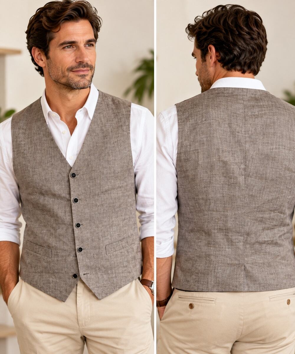 Joseph Abboud Men’s Large 100% Linen vest beige